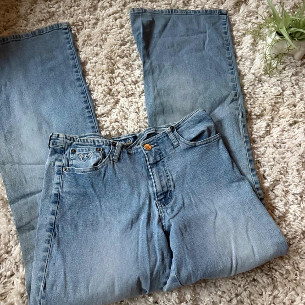 Chic Angels Y2K 2000s deep V vintage Light Blue flare Denim Jeans blue jeans wit - Picture 2 of 8